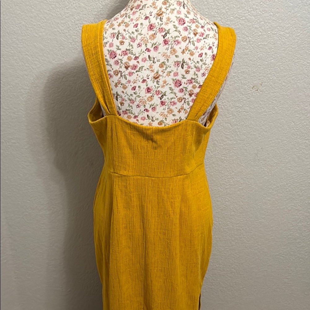 🎉3/$30 Madewell Yellow Gold Sleeveless Square Neck Midi Dress Button Down - Picture 7 of 7